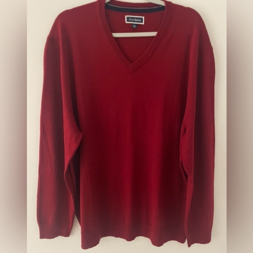 Club Room Men’s Sweater Size XXL Burgundy Color Merino Wool Blend Crew Neck